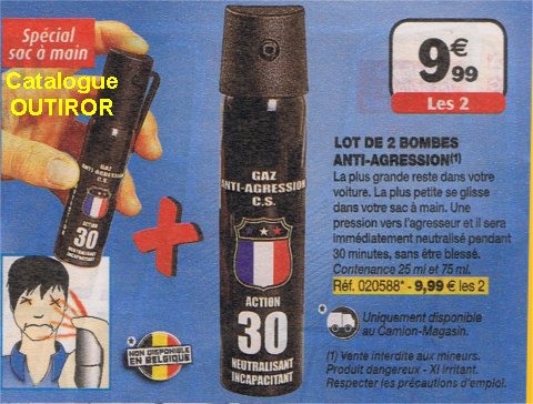 Catalogue outiror sur les sprays anti-agression