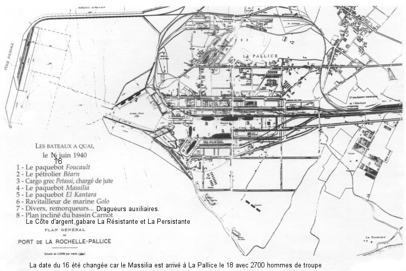 position des navires un peu avant l'arrivée des allemands.