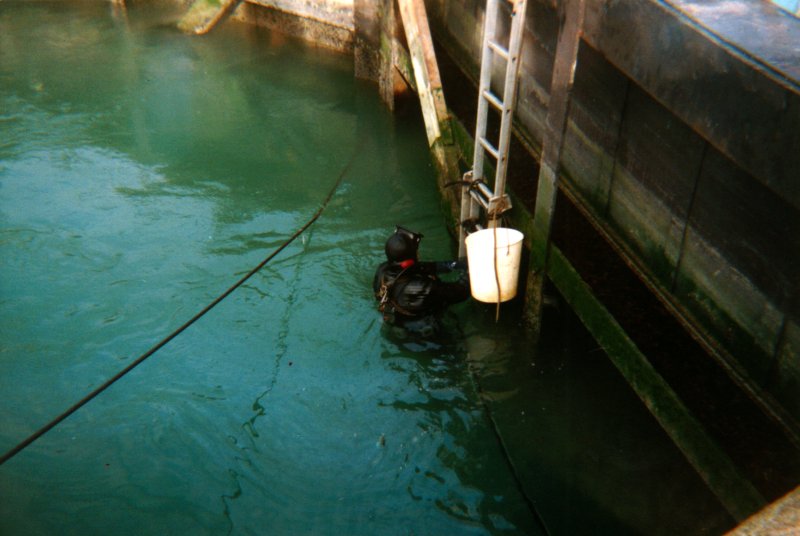 années 80, vérification de l'étanchéité des portes du bassin à flot de la rochelle par francois dedl boca.