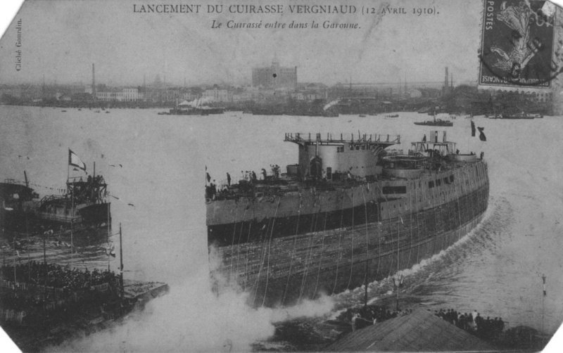 le cuirassé vergniaud, son lancement à bordeaux.