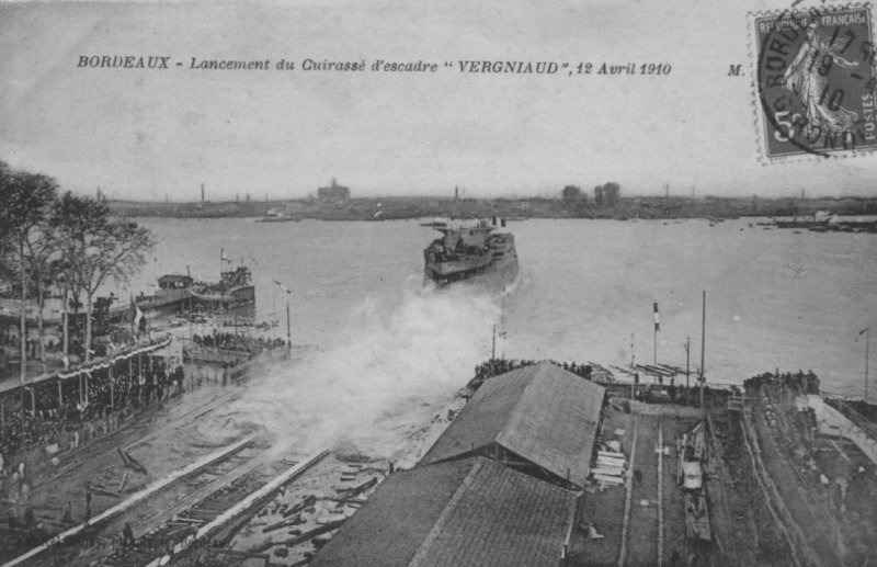 Le cuirassé Vergniaud, son lancement à Bordeaux.